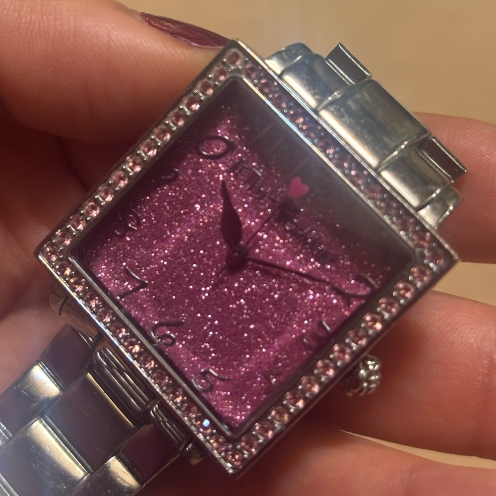 Betsey Johnson Crystal Rhinestone Pink Glitter Heart Watch - Picture 4 of 13